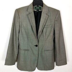 Lauren Ralph Lauren Women Wool Blazer Size 6 Petite Gray Jacket Lined One Button
